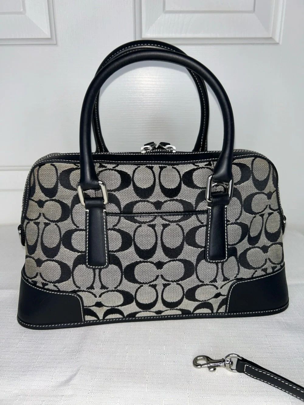 Coach Vintage Black Satchel with Leather Trim and Chrome Hardware